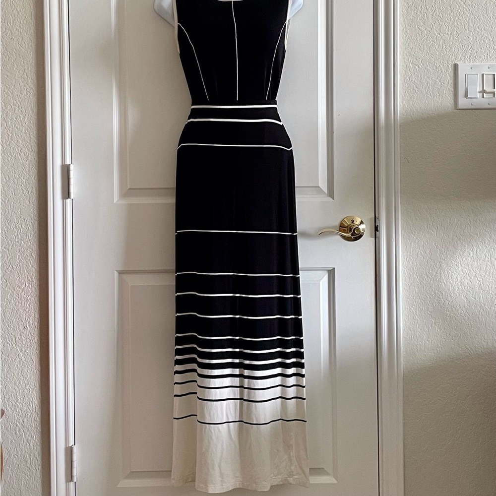 Long black & white striped maxi skirt